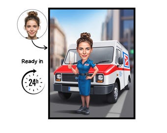 Postman cartoon Portrait, Postman gift, Custom Postman Caricature, Postman caricature from photo, gift for Postman, Postman portrait