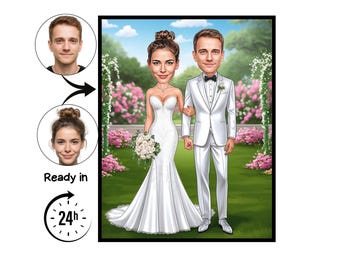 Hochzeitskarikatur für Paar, Hochzeitskarikatur, Geschenk für Paar, Hochzeitskarikatur vom Foto, Hochzeitskarikatur, Grußkarte, Jubiläum