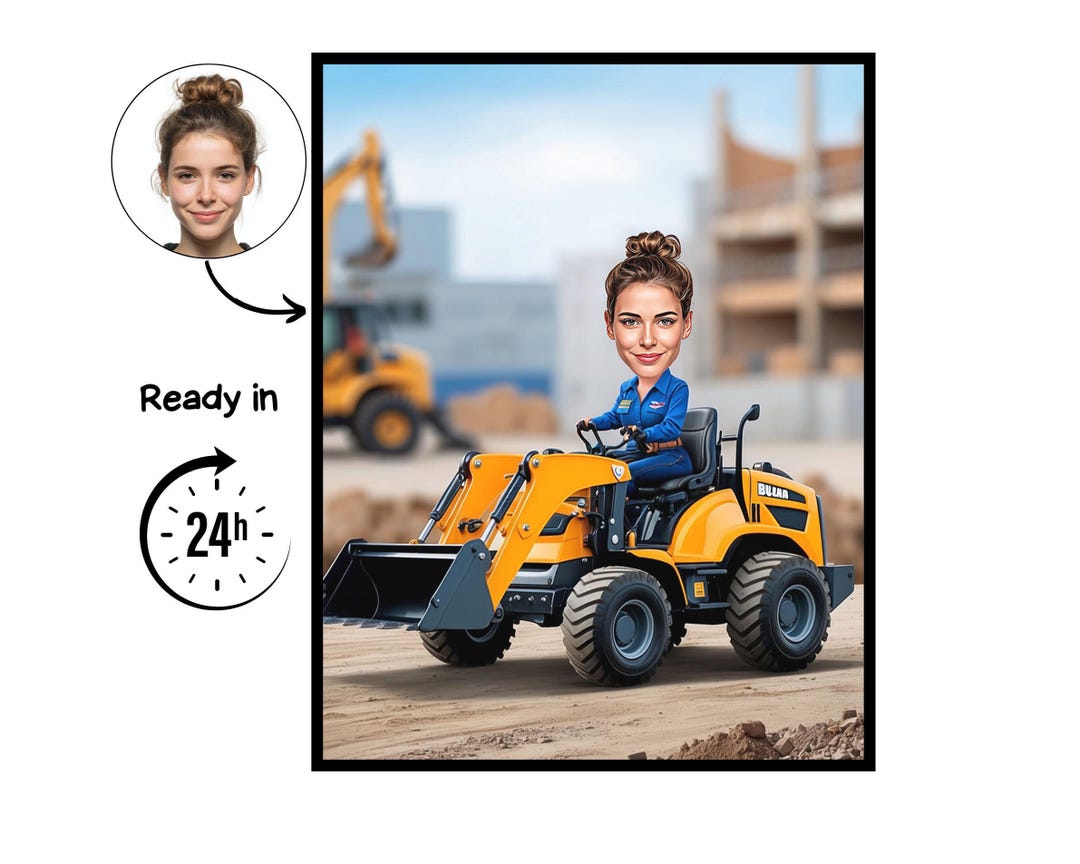 Backhoe Operator Cartoon Portrait, Backhoe Operator Gift, Custom ...