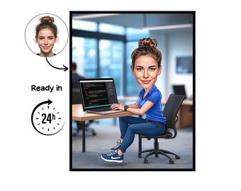 Software Developer cartoon Portrait, Developer gift,Custom Developer Caricature, Developer caricature from photo,gift for Software Developer