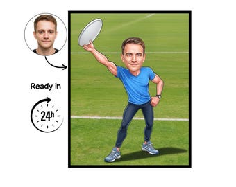 Ultimate Frisbee cartoon Portrait, Frisbee gift, Custom Frisbee Caricature, Frisbee caricature from photo, gift for Frisbee Player