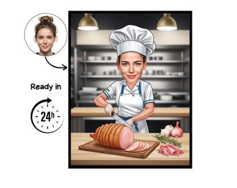 Butcher cartoon Portrait, Butcher gift, Custom Butcher Caricature, Butcher caricature from photo, gift for Butcher, Butcher portrait