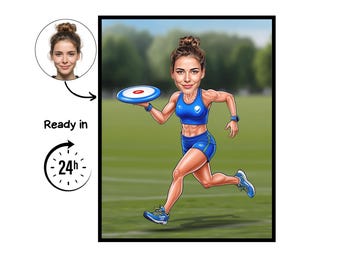 Ultimate Frisbee cartoon Portrait, Frisbee gift, Custom Frisbee Caricature, Frisbee caricature from photo, gift for Frisbee Player