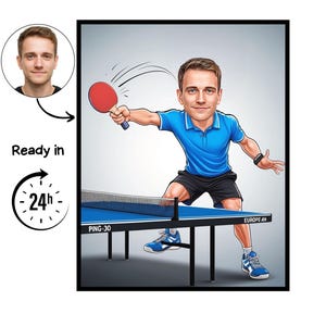 Table Tennis cartoon Portrait, Table Tennis gift, Custom Table Tennis Caricature, Table Tennis caricature from photo, gift for Table Tennis