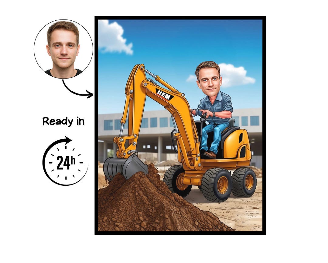 Backhoe Operator Cartoon Portrait, Backhoe Operator Gift, Custom ...