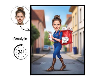 Postman cartoon Portrait, Postman gift, Custom Postman Caricature, Postman caricature from photo, gift for Postman, Postman portrait