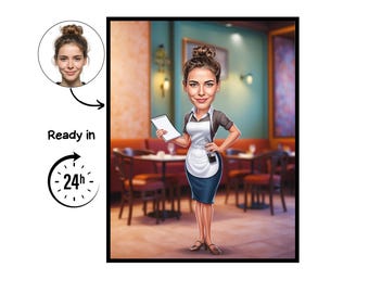 Waiter cartoon Portrait, Waiter gift, Custom Waiter Caricature, Waiter caricature from photo, gift for Waiter, Waiter portrait
