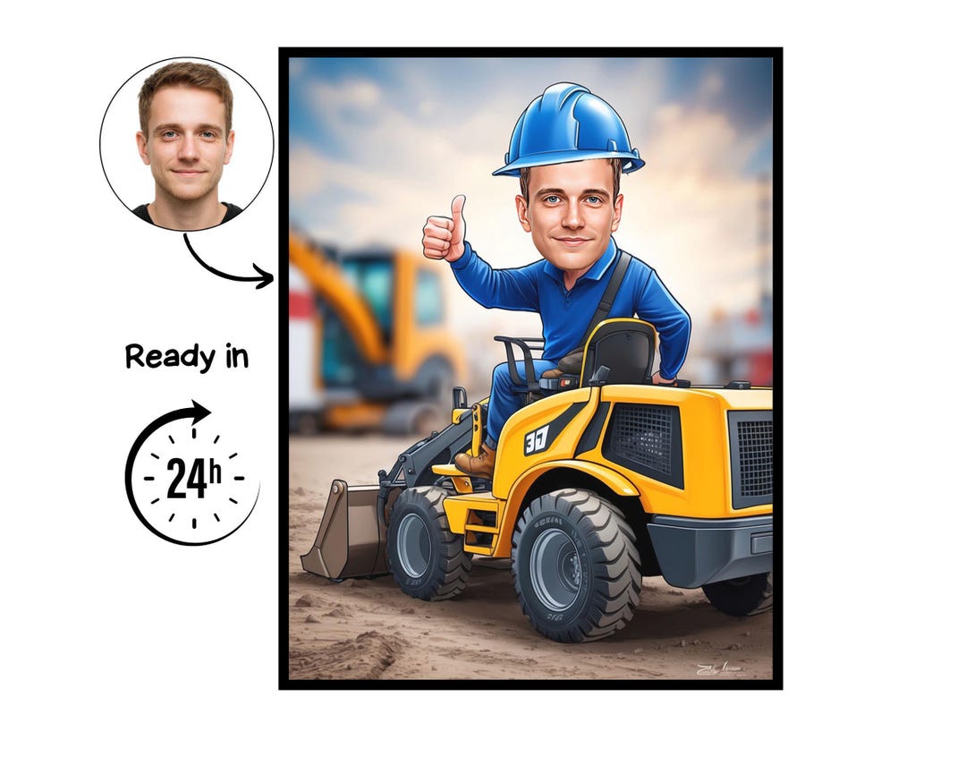 Backhoe Operator Cartoon Portrait, Backhoe Operator Gift, Custom ...