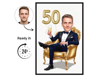Custom caricature for 50th birthday, 50th anniversary, caricature drawing,greeting card, birthday card, birthday invitation,anniversary card