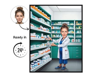 Pharmacist cartoon Portrait, Pharmacist gift, Custom Pharmacist Caricature, Pharmacist caricature from photo, gift for Pharmacist,Pharmacist