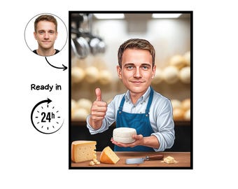 Ritratto di un casaro, regalo per casaro, caricatura personalizzata di un casaro, caricatura di un casaro da una foto, regalo per casaro