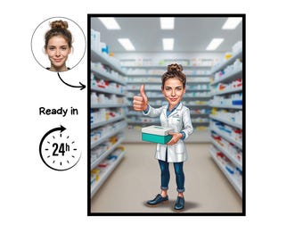 Pharmacist cartoon Portrait, Pharmacist gift, Custom Pharmacist Caricature, Pharmacist caricature from photo, gift for Pharmacist,Pharmacist
