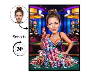 Poker Player cartoon Portrait, Poker gift, Custom Poker Caricature, Poker caricature from photo, gift for Poker Player, Poker portrait
