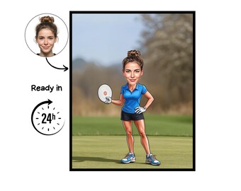 Disc Golf cartoon Portrait, Disc Golf gift, Custom Disc Golf Caricature, Disc Golf caricature from photo, gift for Disc Golfer, Disc Golf