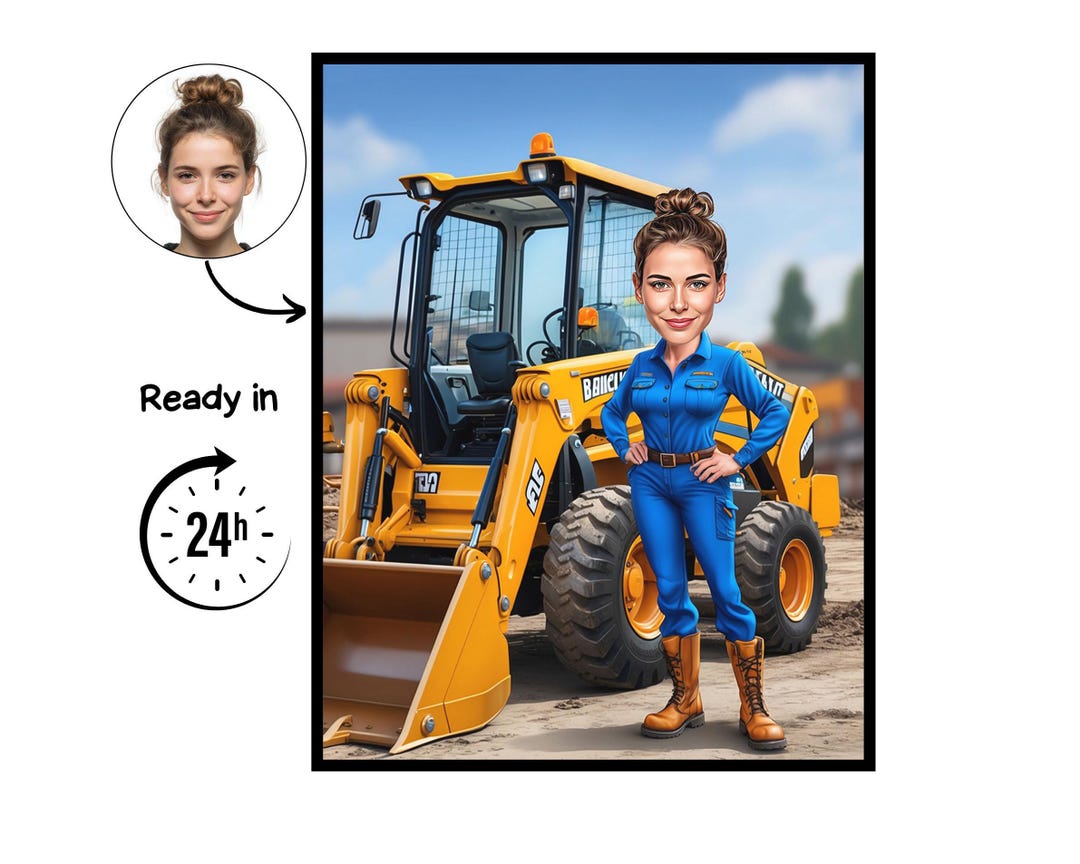 Backhoe Operator Cartoon Portrait, Backhoe Operator Gift, Custom ...