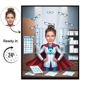 May include: A cartoon illustration of a woman dressed as a superhero, wearing a white lab coat, blue trousers, and a red cape. The image includes floating spectacles and a sign that says "E.X. CHILL". The image also includes the text "Ready in 24h".