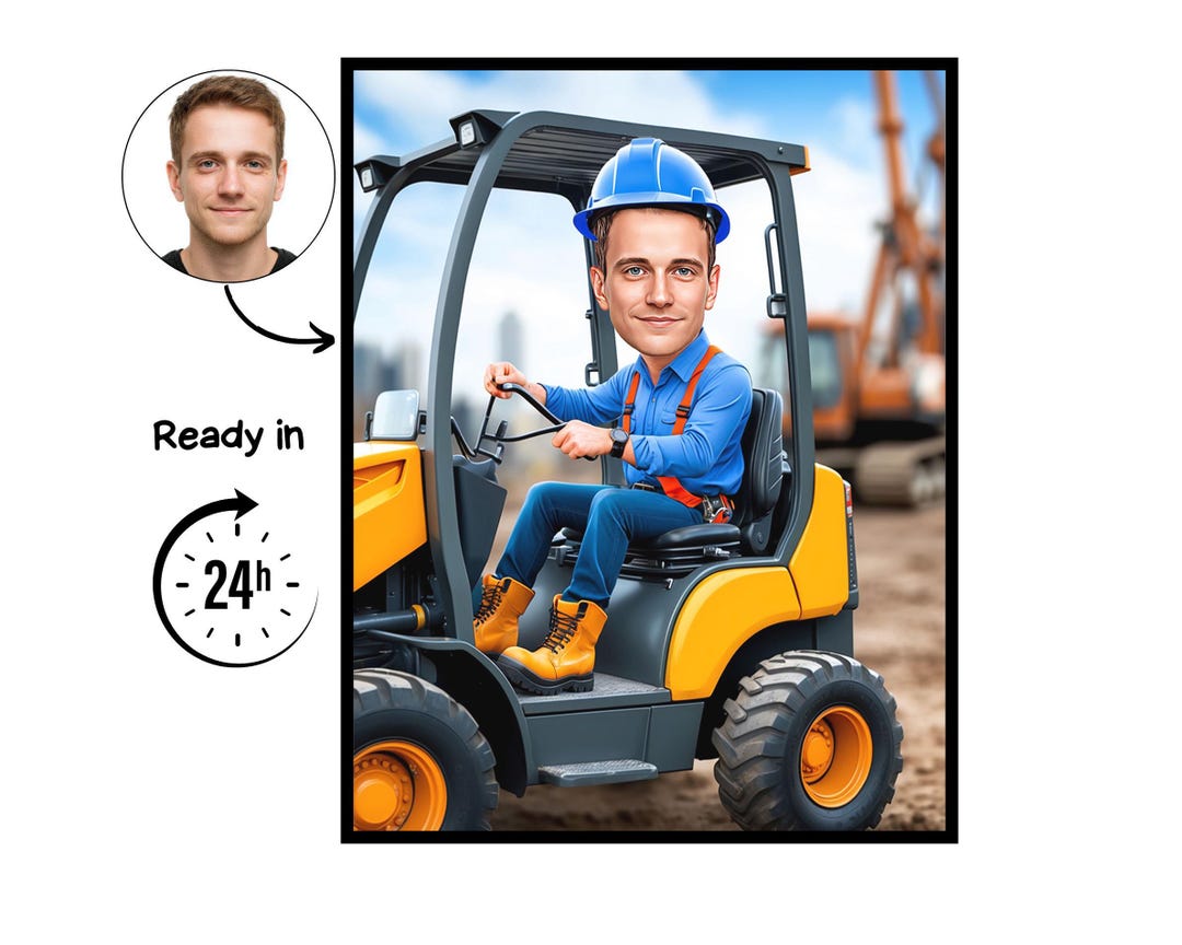 Backhoe Operator Cartoon Portrait, Backhoe Operator Gift, Custom ...