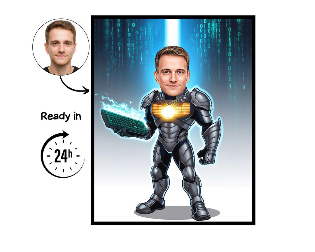 Software Developer Cartoon Portrait, Developer Gift,custom Developer ...