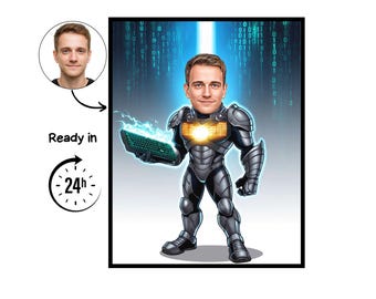 Software Developer cartoon Portrait, Developer gift,Custom Developer Caricature, Developer caricature from photo,gift for Software Developer