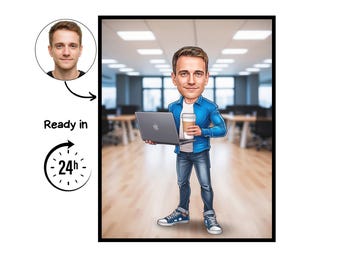 Software Developer cartoon Portrait, Developer gift,Custom Developer Caricature, Developer caricature from photo,gift for Software Developer