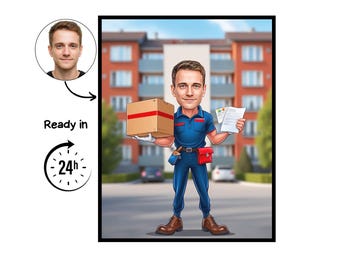 Postman cartoon Portrait, Postman gift, Custom Postman Caricature, Postman caricature from photo, gift for Postman, Postman portrait