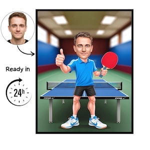 Table Tennis cartoon Portrait, Table Tennis gift, Custom Table Tennis Caricature, Table Tennis caricature from photo, gift for Table Tennis