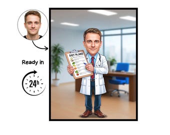 Portrait de dessin animé de nutritionniste, cadeau de nutritionniste, caricature de nutritionniste personnalisée, caricature de nutritionniste à partir d'une photo, cadeau pour nutritionniste