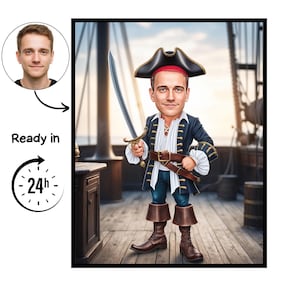 海賊漫画の肖像画、海賊の贈り物、カスタム海賊の似顔絵、写真からの海賊の似顔絵、海賊ファンへの贈り物、海賊の肖像画