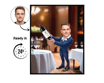 Kellnerkarikaturporträt, Kellnergeschenk, benutzerdefinierte Kellnerkarikatur, Kellnerkarikatur vom Foto, Geschenk für Kellner, Kellnerporträt