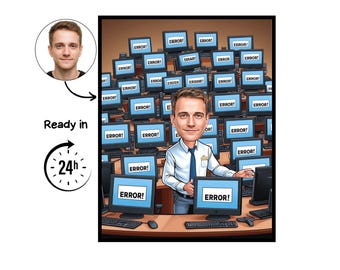 Retrato de dibujos animados de desarrollador de software, regalo para desarrollador, caricatura de desarrollador personalizada, caricatura de desarrollador a partir de una foto, regalo para desarrollador de software