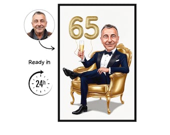 Custom caricature for 65th birthday, 65th anniversary, caricature drawing,greeting card, birthday card, birthday invitation,anniversary card