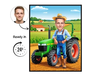 Retrato de caricatura de granjero, regalo de granjero, caricatura de granjero personalizada, caricatura de granjero a partir de una foto, regalo para granjero, retrato de granjero
