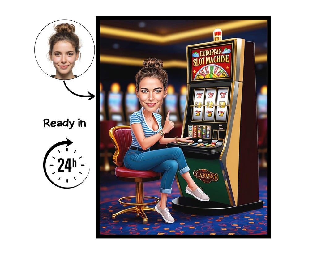 Slot Machine Cartoon Portrait, Slot Machine Gift, Custom Slot Machine ...
