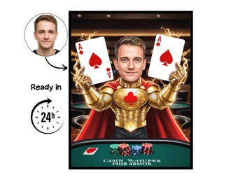 Poker Player cartoon Portrait, Poker gift, Custom Poker Caricature, Poker caricature from photo, gift for Poker Player, Poker portrait