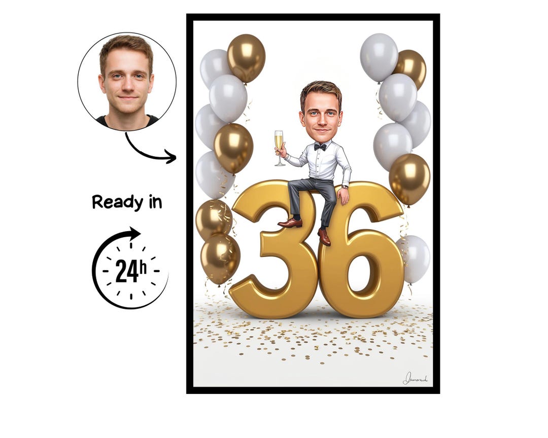 Custom Caricature for 36th Birthday, 36th Anniversary, Caricature ...