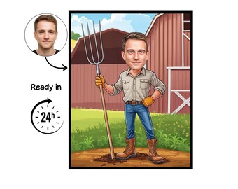 Retrato de caricatura de granjero, regalo de granjero, caricatura de granjero personalizada, caricatura de granjero a partir de una foto, regalo para granjero, retrato de granjero