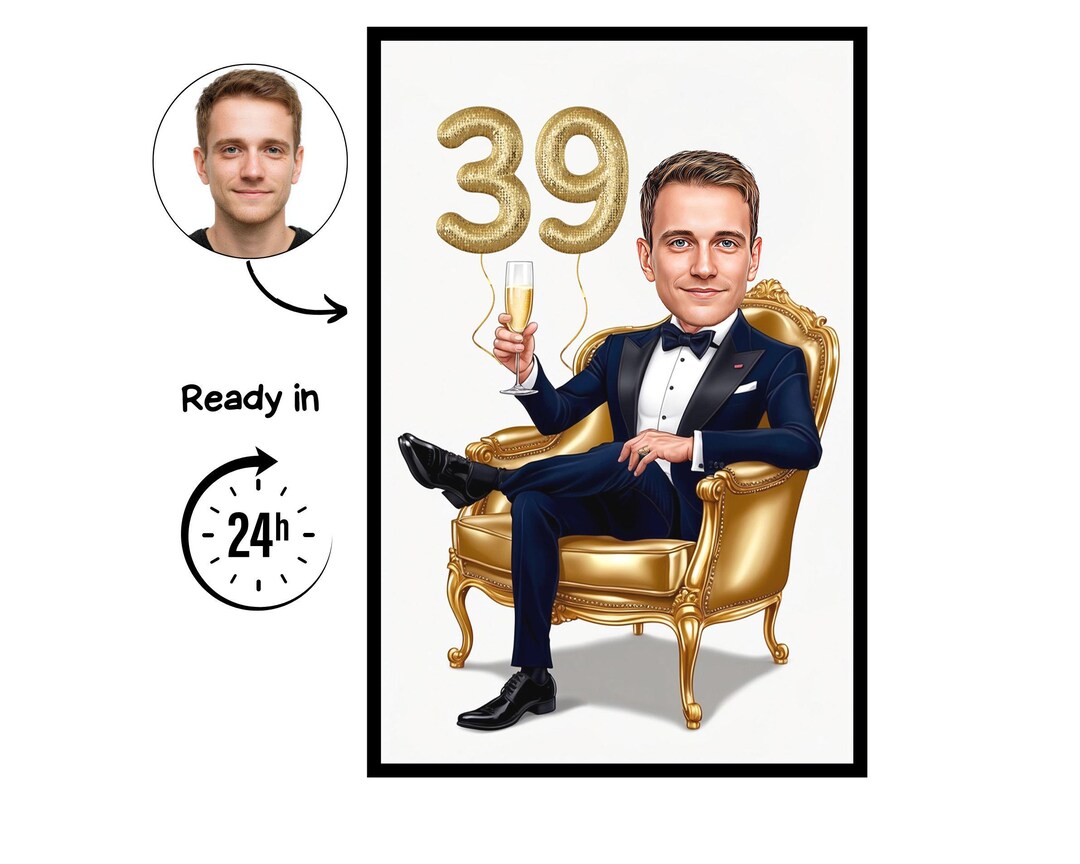 Custom Caricature for 39th Birthday, 39th Anniversary, Caricature ...