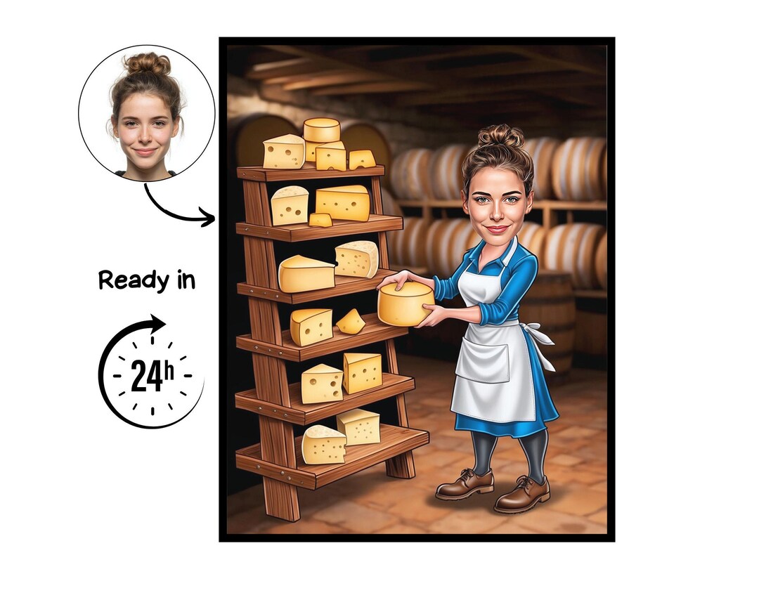 Cheesemaker Cartoon Portrait, Cheesemaker Gift, Custom Cheesemaker ...
