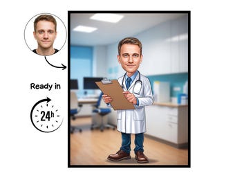 Arzt-Cartoonporträt, Arztgeschenk, Individuelle Arztkarikatur, Arztkarikatur nach Foto, Geschenk für Ärzte, Arztporträt