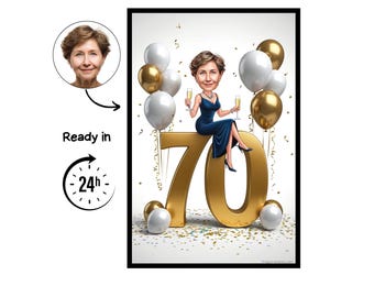 Custom caricature for 70th birthday, 70th anniversary, caricature drawing,greeting card, birthday card, birthday invitation,anniversary card