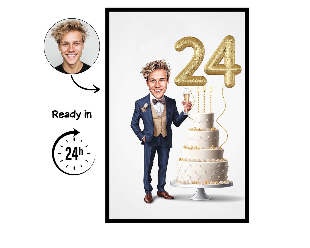 Custom Caricature for 24th Birthday, 24th Anniversary, Caricature ...