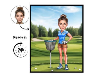 Disc Golf cartoon Portrait, Disc Golf gift, Custom Disc Golf Caricature, Disc Golf caricature from photo, gift for Disc Golfer, Disc Golf