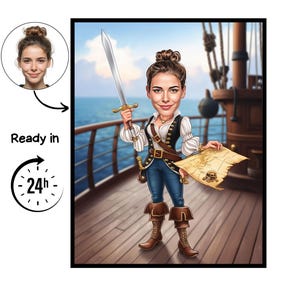 海賊漫画の肖像画、海賊の贈り物、カスタム海賊の似顔絵、写真からの海賊の似顔絵、海賊ファンへの贈り物、海賊の肖像画