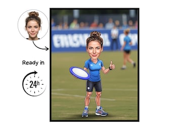 Ultimate Frisbee cartoon Portrait, Frisbee gift, Custom Frisbee Caricature, Frisbee caricature from photo, gift for Frisbee Player