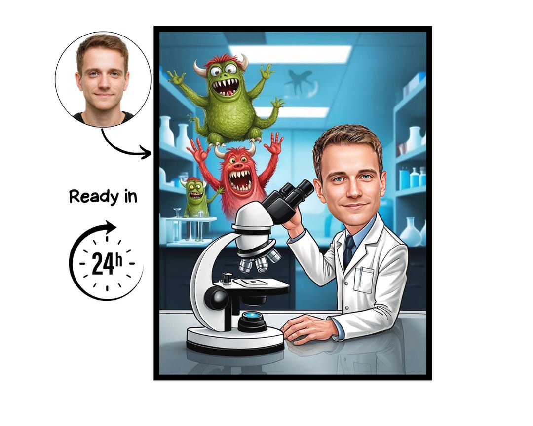 Cartoon Character Lab Tech Laboratory Technician Cartoon Portrait, Laboratory Gift,custom ...