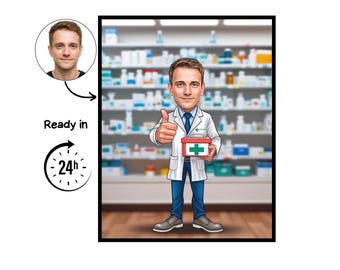 Pharmacist cartoon Portrait, Pharmacist gift, Custom Pharmacist Caricature, Pharmacist caricature from photo, gift for Pharmacist,Pharmacist