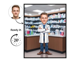 Pharmacist cartoon Portrait, Pharmacist gift, Custom Pharmacist Caricature, Pharmacist caricature from photo, gift for Pharmacist,Pharmacist