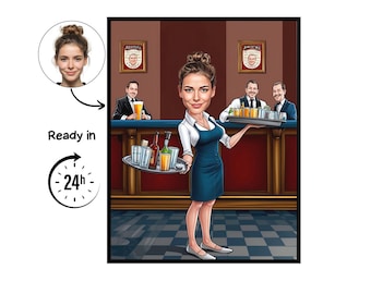 Waiter cartoon Portrait, Waiter gift, Custom Waiter Caricature, Waiter caricature from photo, gift for Waiter, Waiter portrait