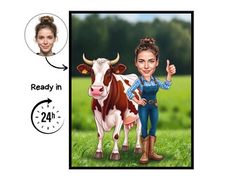 Retrato de caricatura de granjero, regalo de granjero, caricatura de granjero personalizada, caricatura de granjero a partir de una foto, regalo para granjero, retrato de granjero