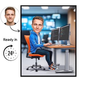 Software Developer cartoon Portrait, Developer gift,Custom Developer Caricature, Developer caricature from photo,gift for Software Developer